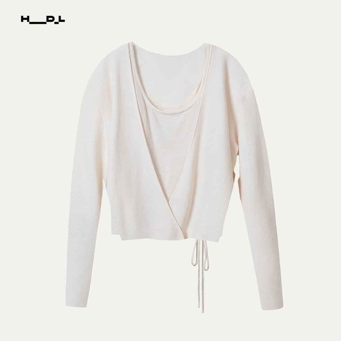 White wool tie-detail two-piece knit set