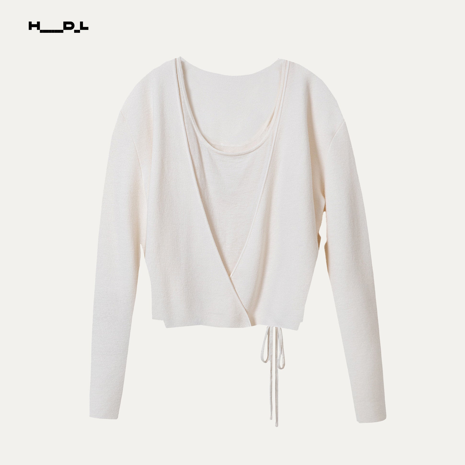 White wool tie-detail two-piece knit set