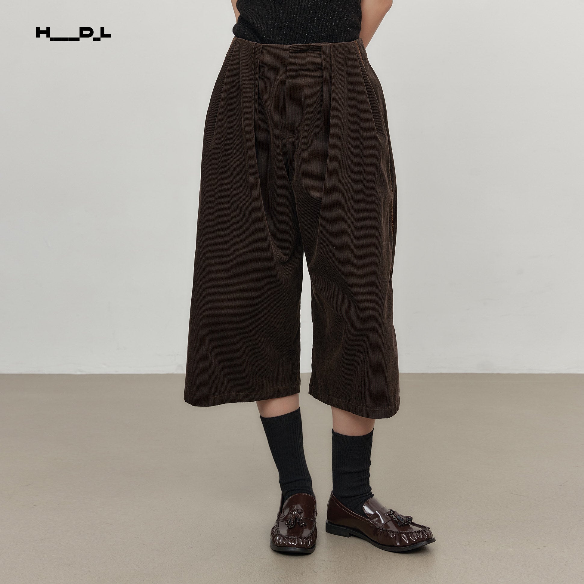 Dark Brown relaxed cropped cotton corduroy trousers