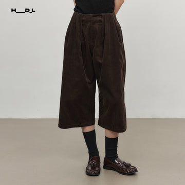Dark Brown relaxed cropped cotton corduroy trousers