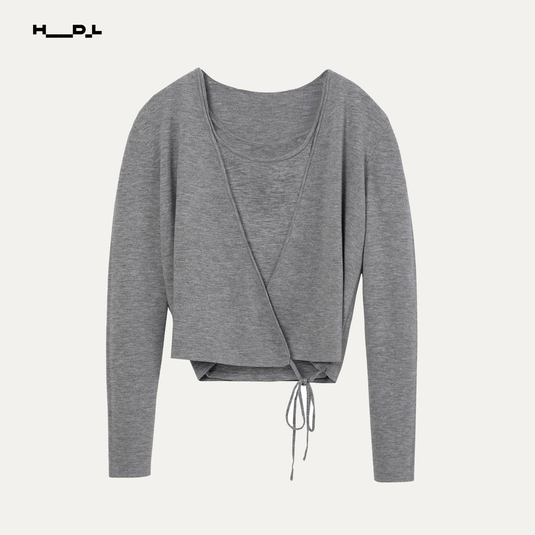 White wool tie-detail two-piece knit set