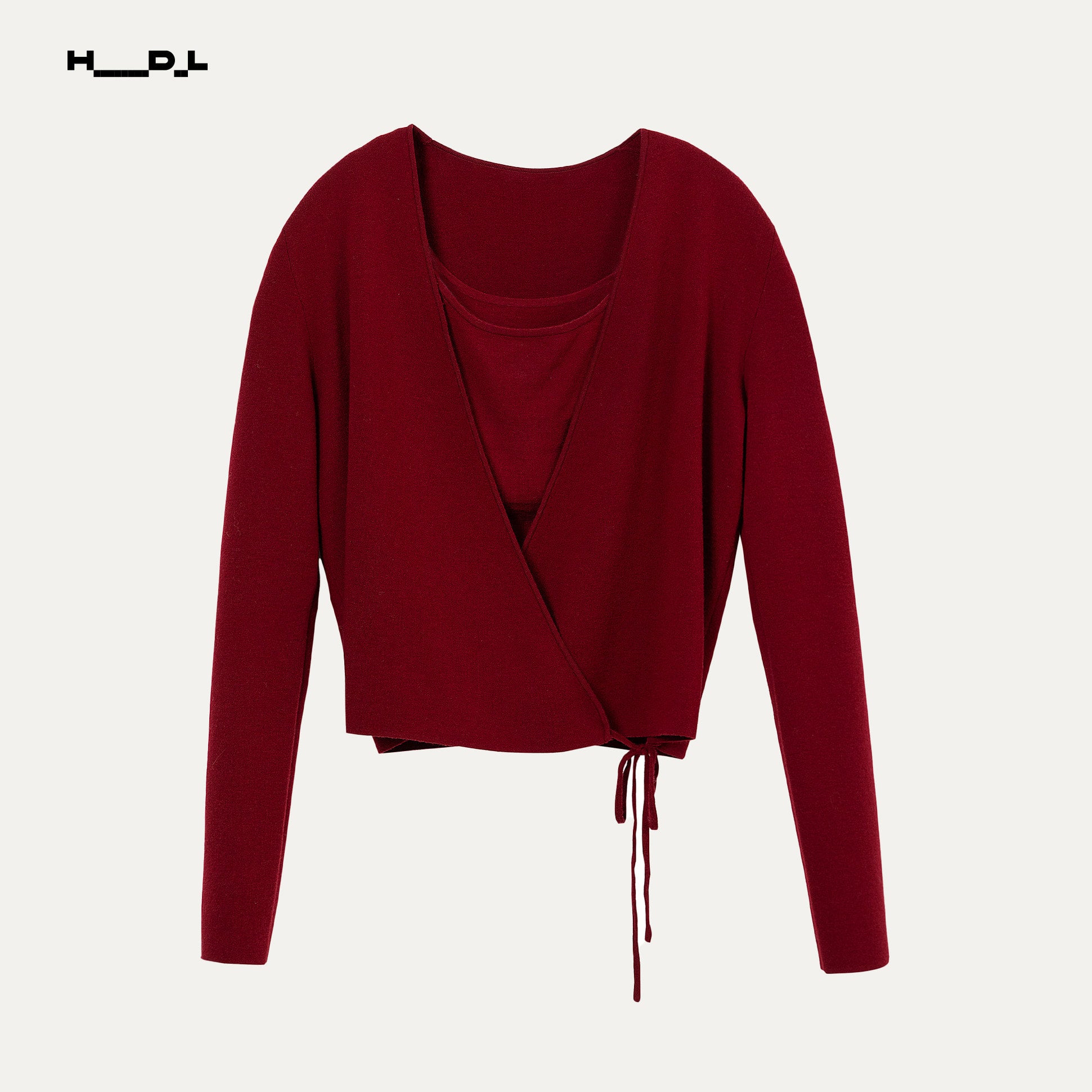 White wool tie-detail two-piece knit set