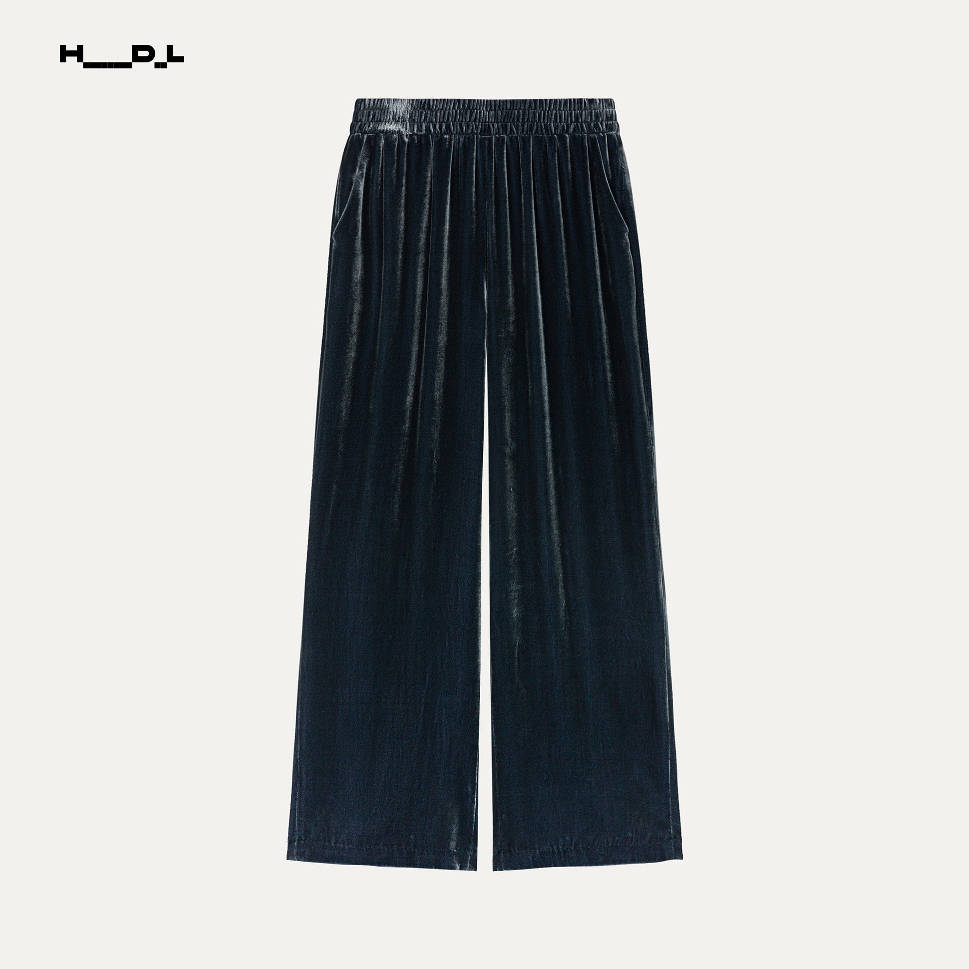 Navy navy silk-base viscose velvet trousers