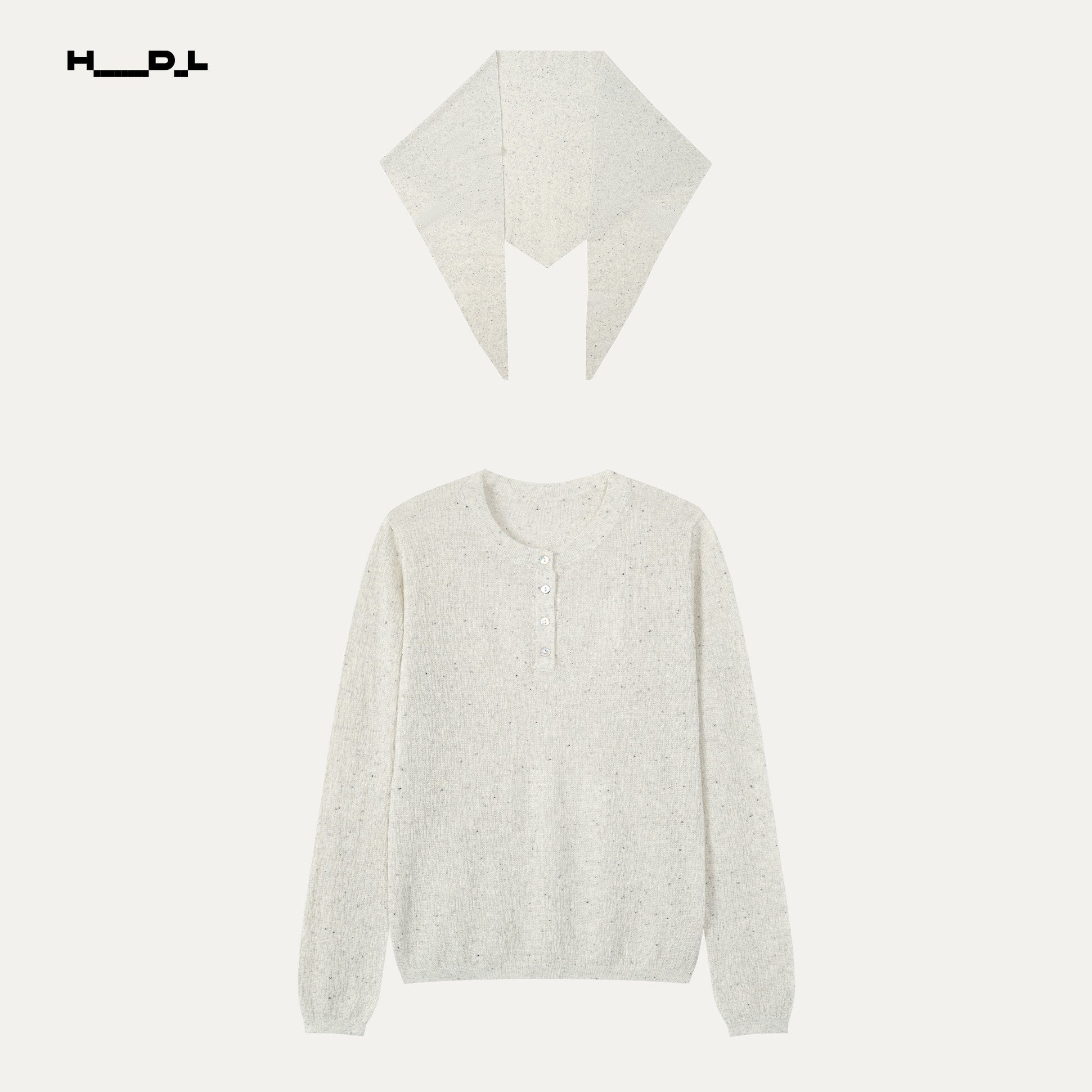 White scarf-detail linen-look textured knit top