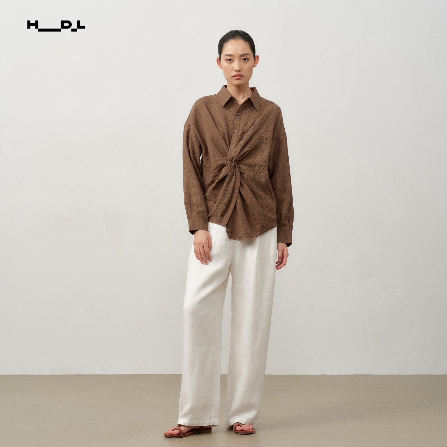 Vintage Brown twist-waist lyocell blend blouse
