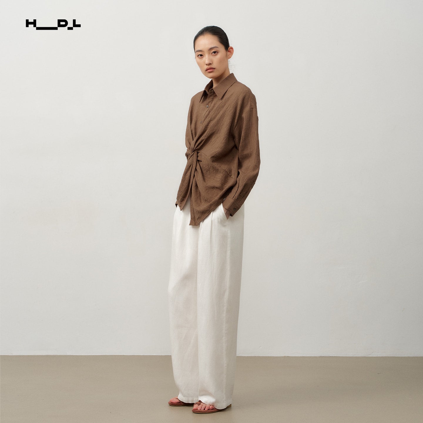 Vintage Brown twist-waist lyocell blend blouse