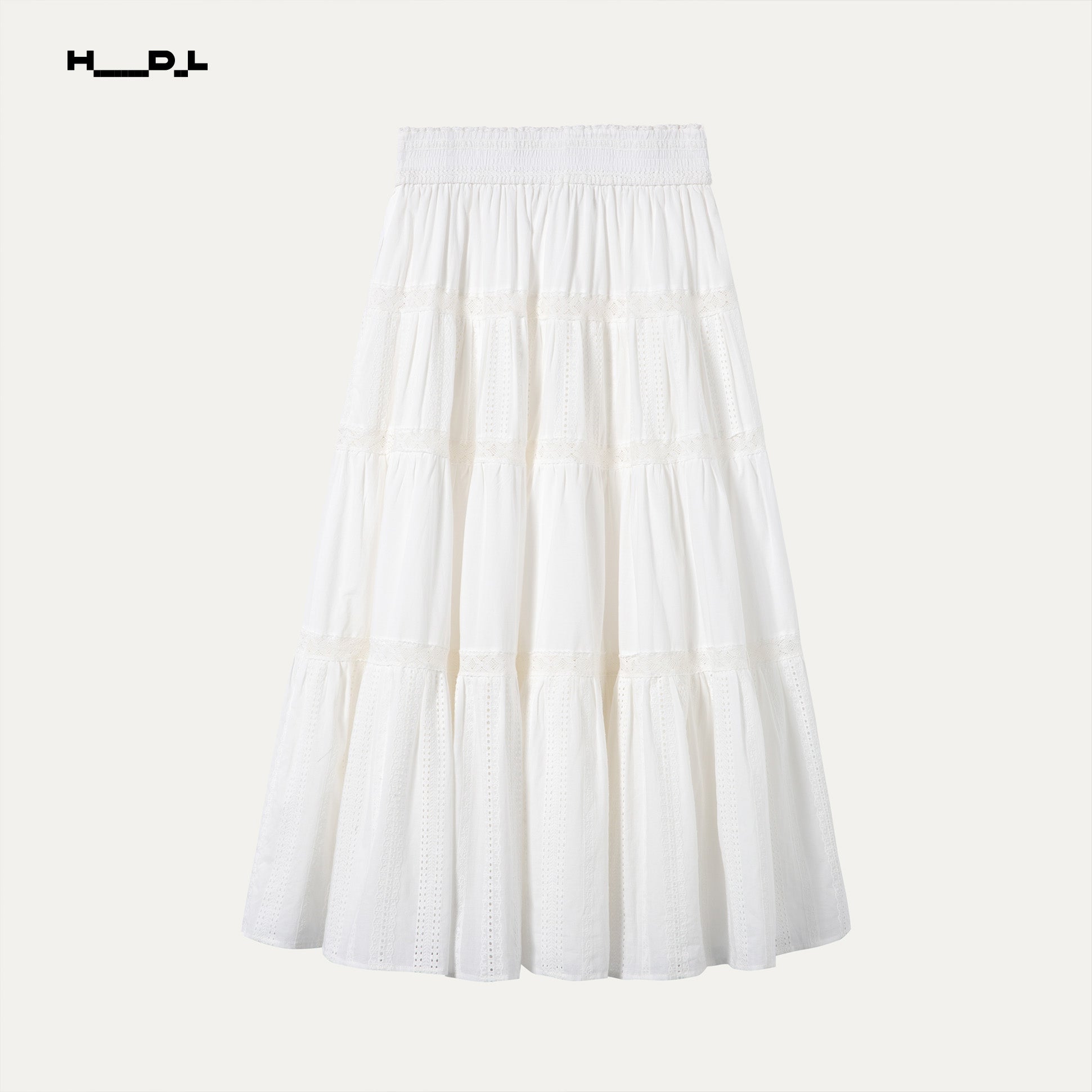 Full Cotton Openwork Lace Midi Skirt