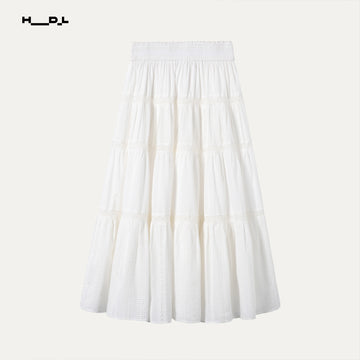 Full Cotton Openwork Lace Midi Skirt