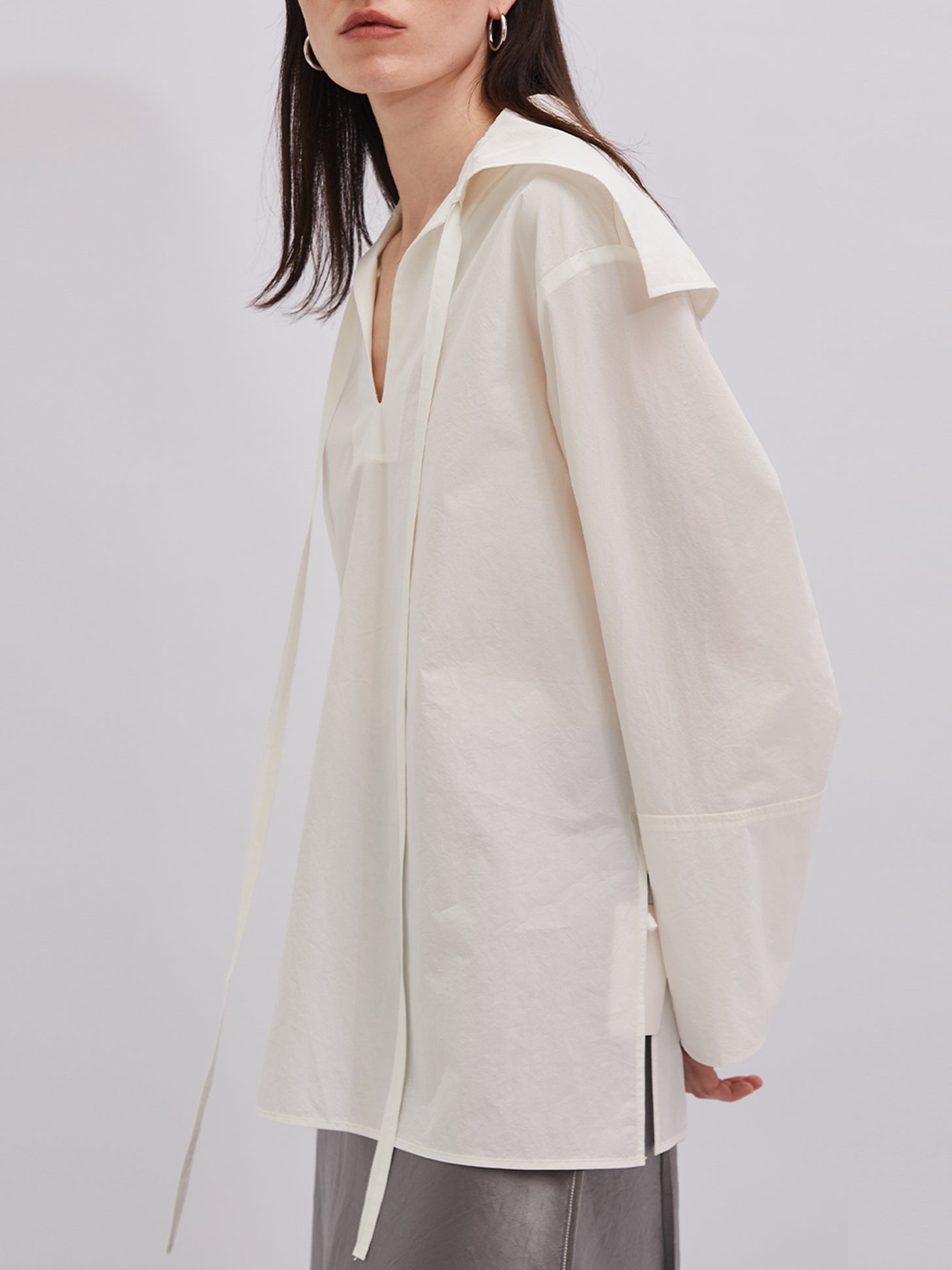 The Juliette Open-Collar Poplin Blouse