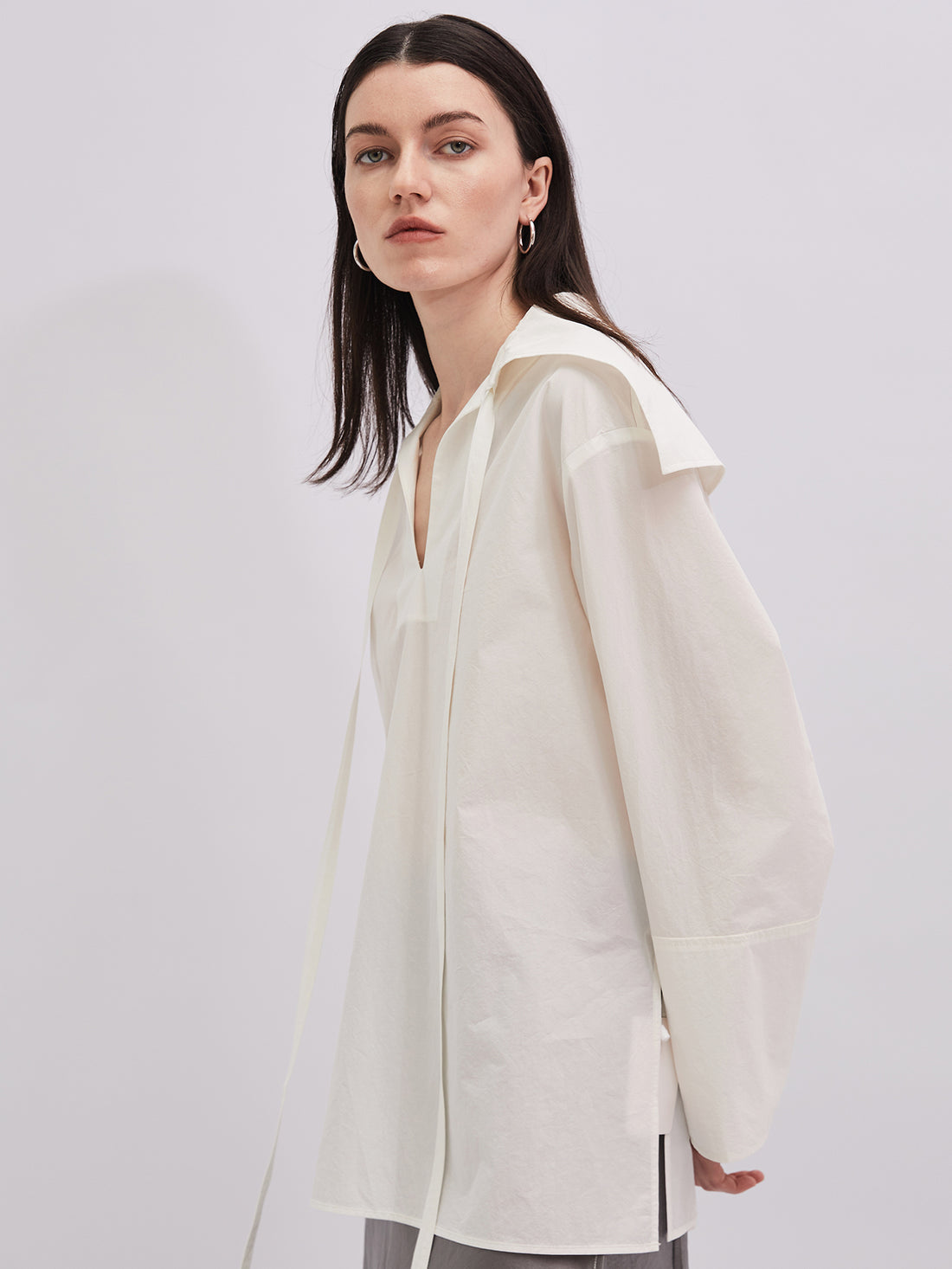The Juliette Open-Collar Poplin Blouse