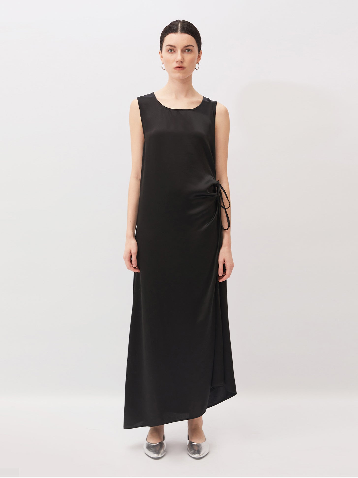 black acetate textured midi dress with textured detail