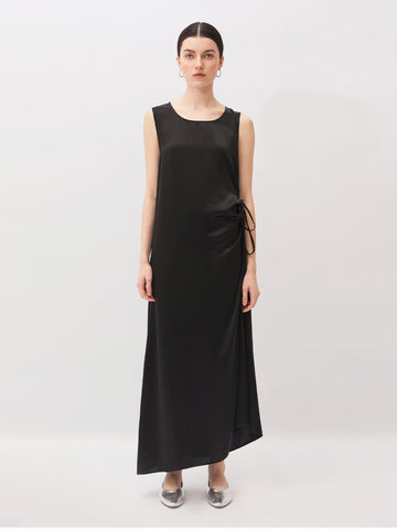 black acetate textured midi dress with textured detail