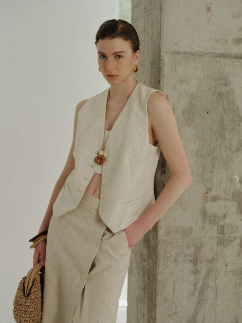 Linen V-Neck Knit Vest