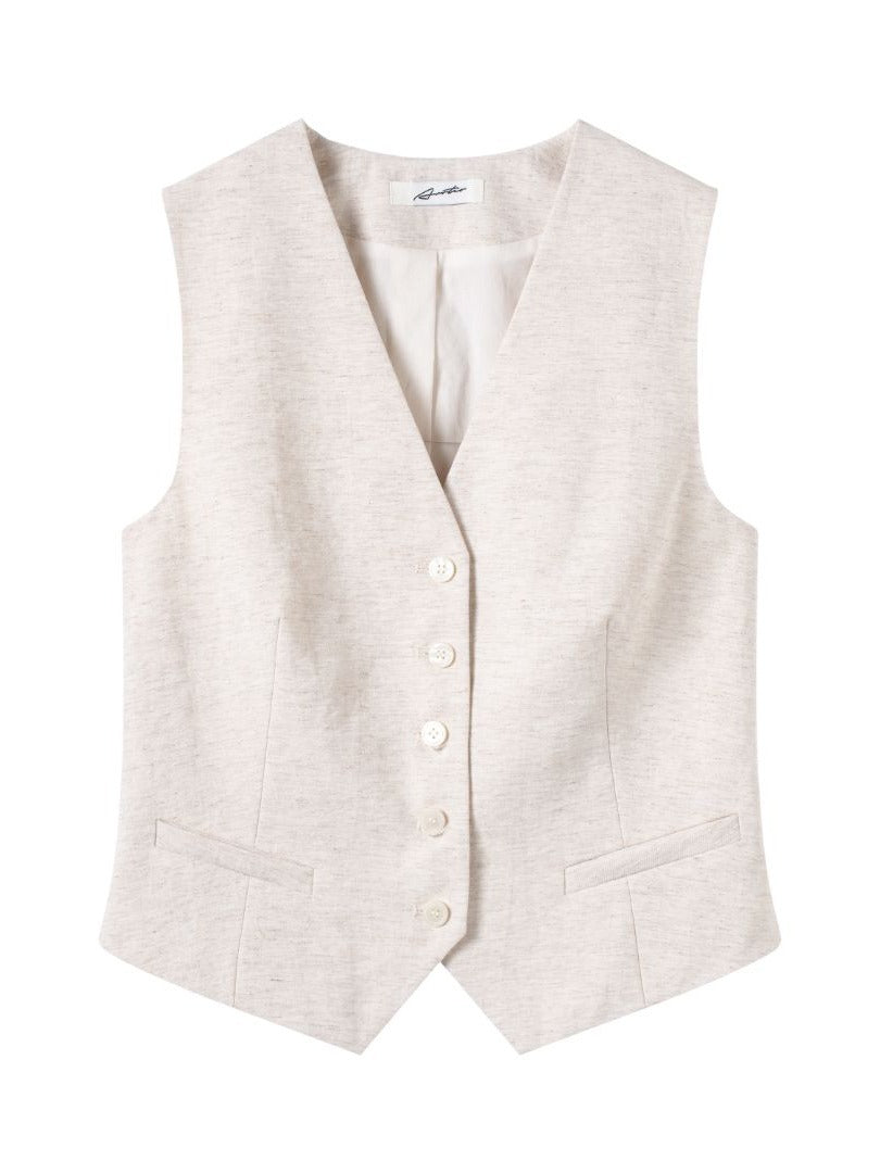 Linen V-Neck Knit Vest
