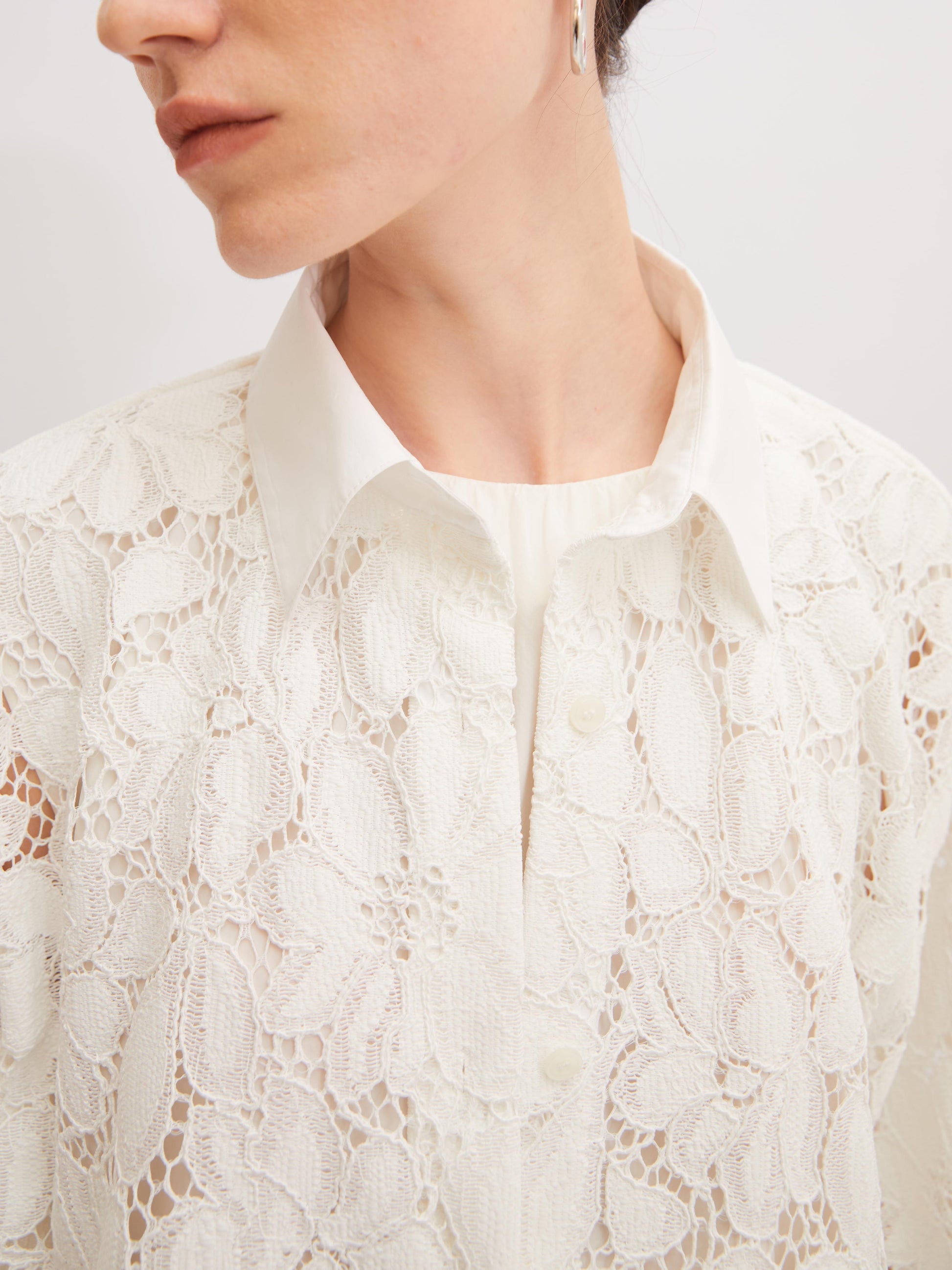 Cotton Lace-Trim Shirt - 白色