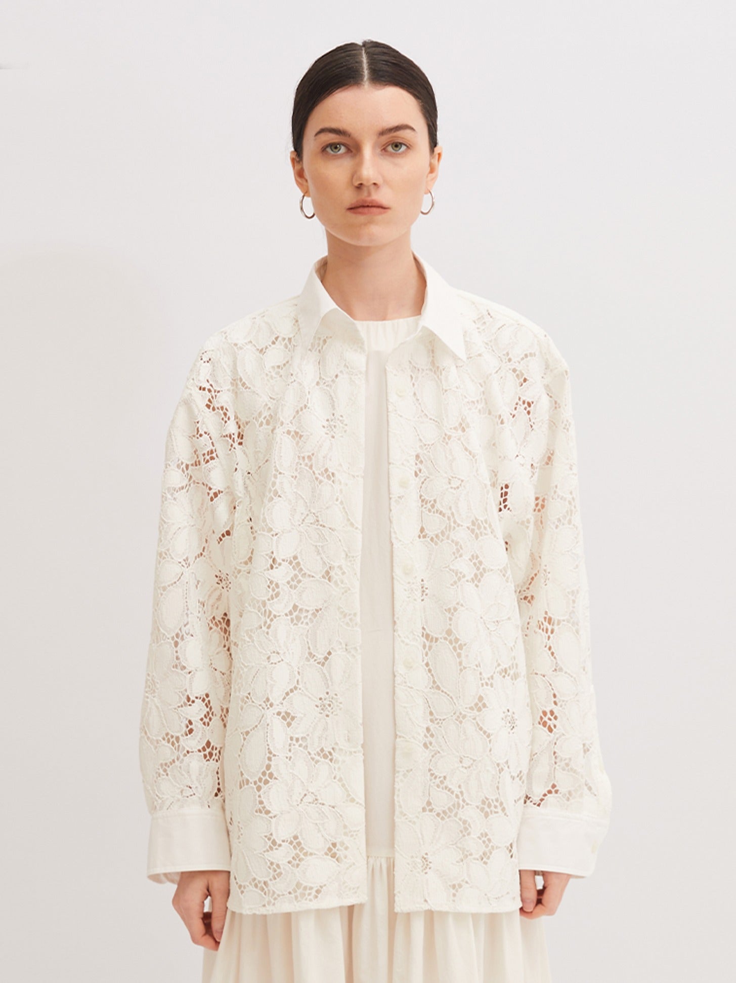 Cotton Lace-Trim Shirt - 白色