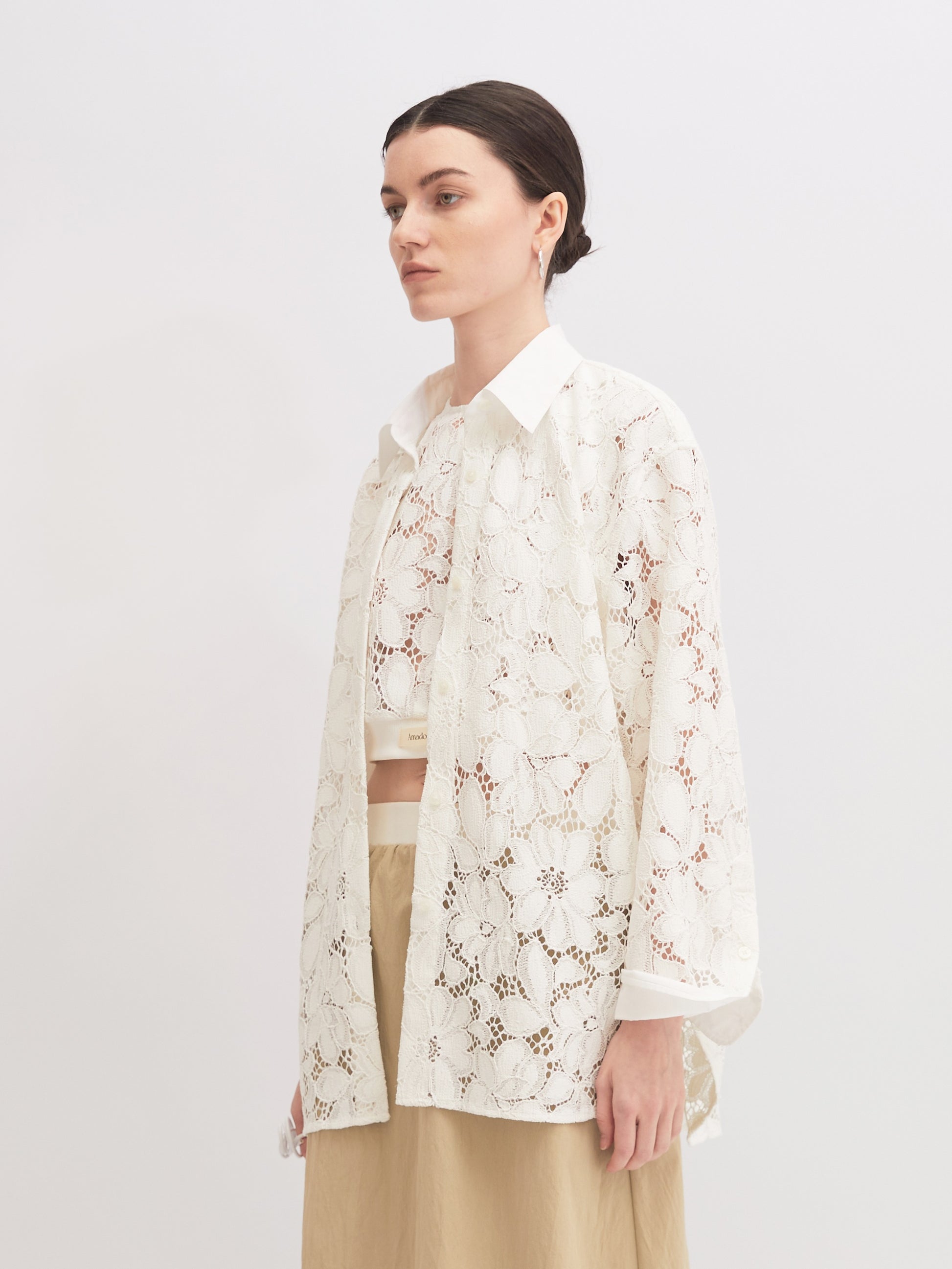 Cotton Lace-Trim Shirt - 白色