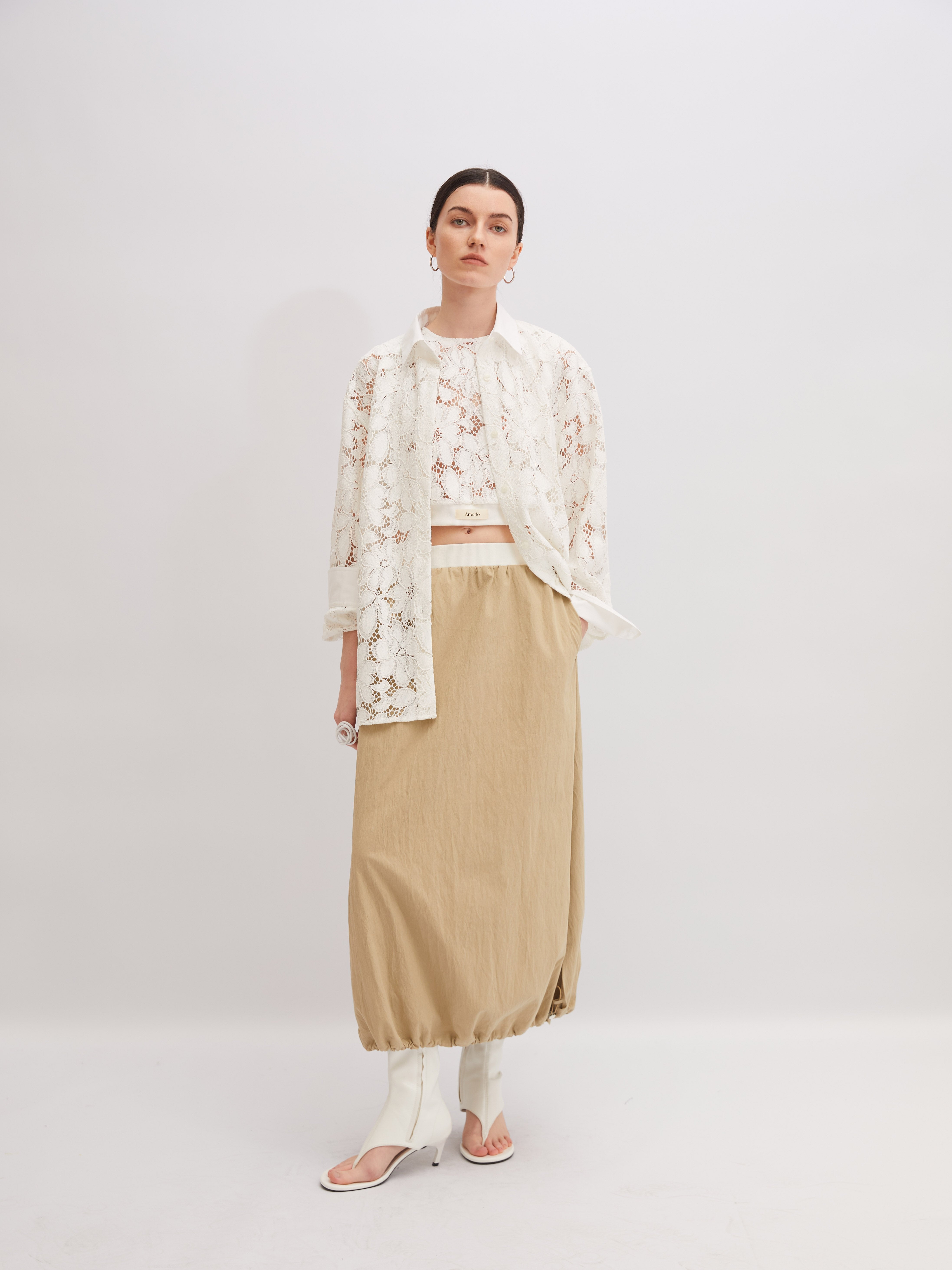 Cotton Lace-Trim Shirt - 白色