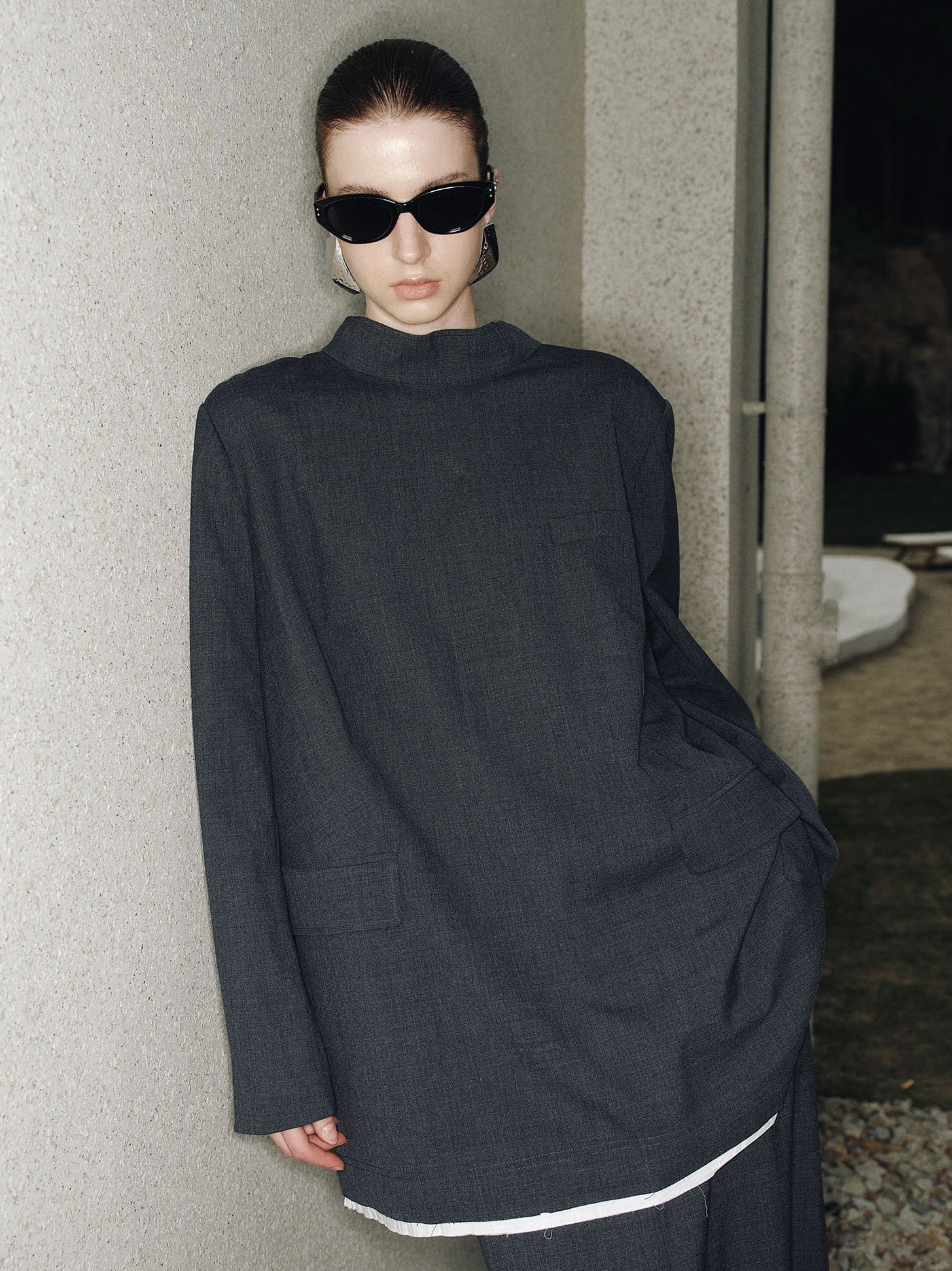 Avery Viscose Draped-Neck Blazer - 灰色
