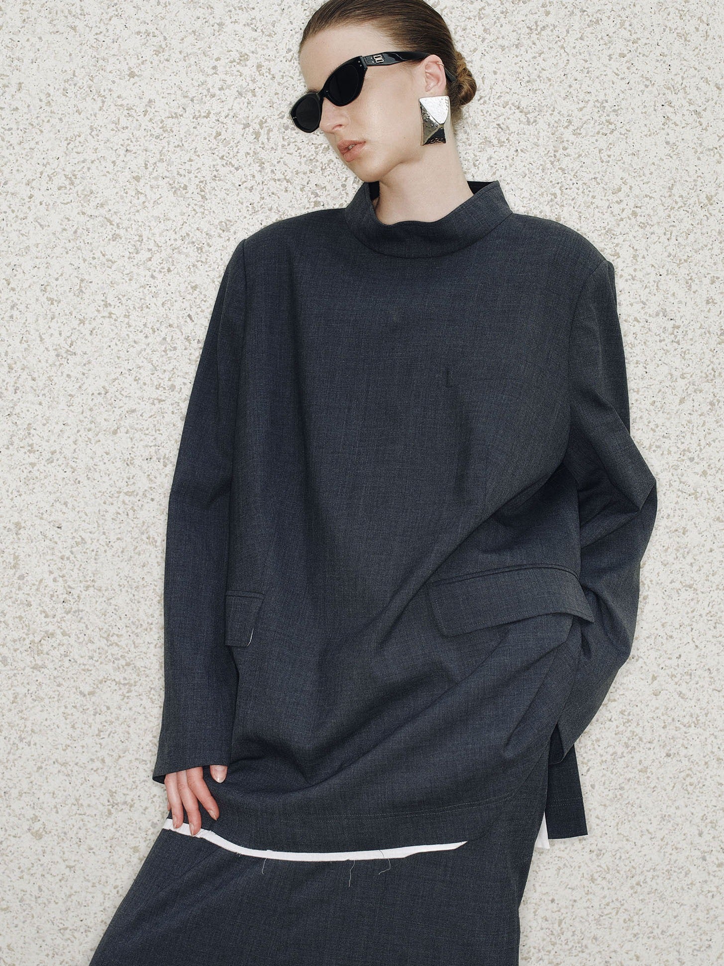 Avery Viscose Draped-Neck Blazer - 灰色