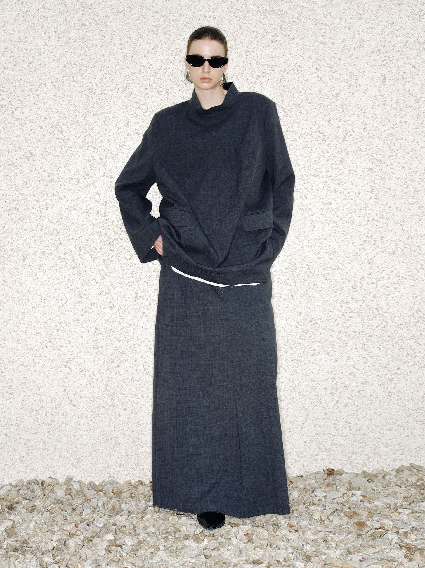 Avery Viscose Draped-Neck Blazer - 灰色