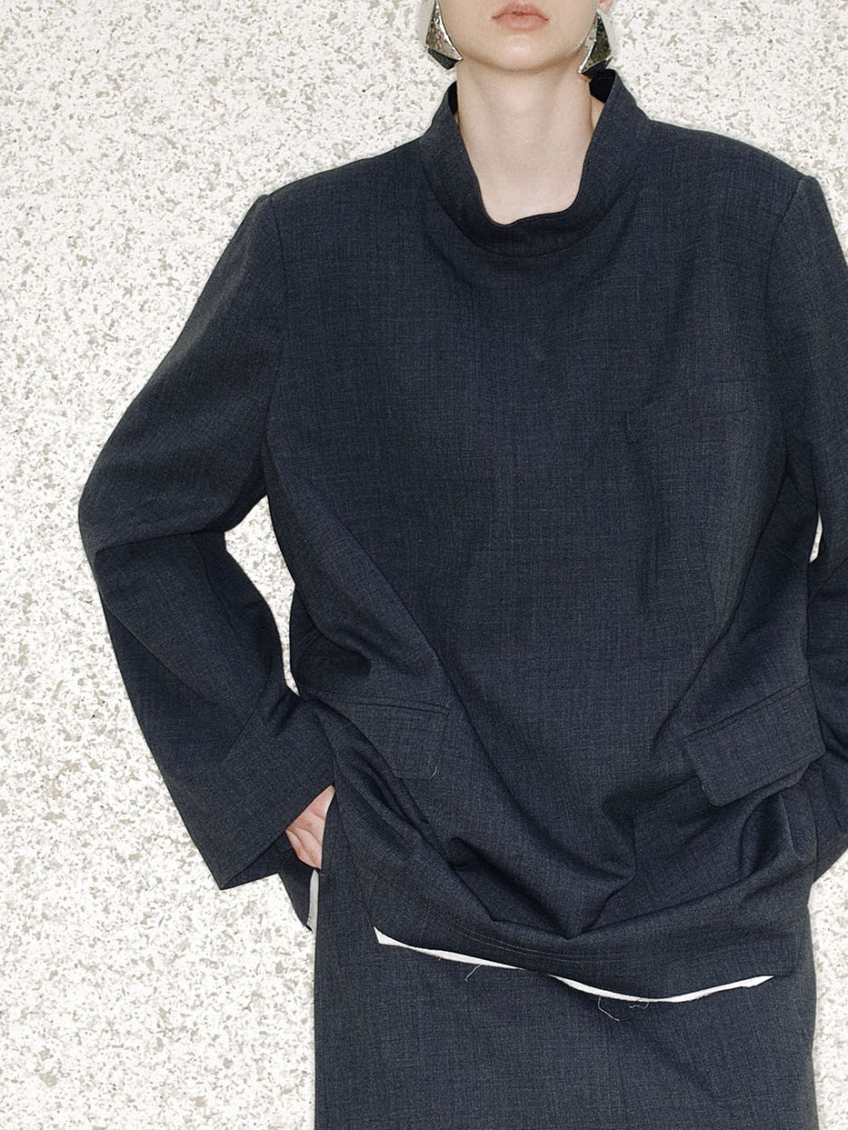 Avery Viscose Draped-Neck Blazer - 灰色