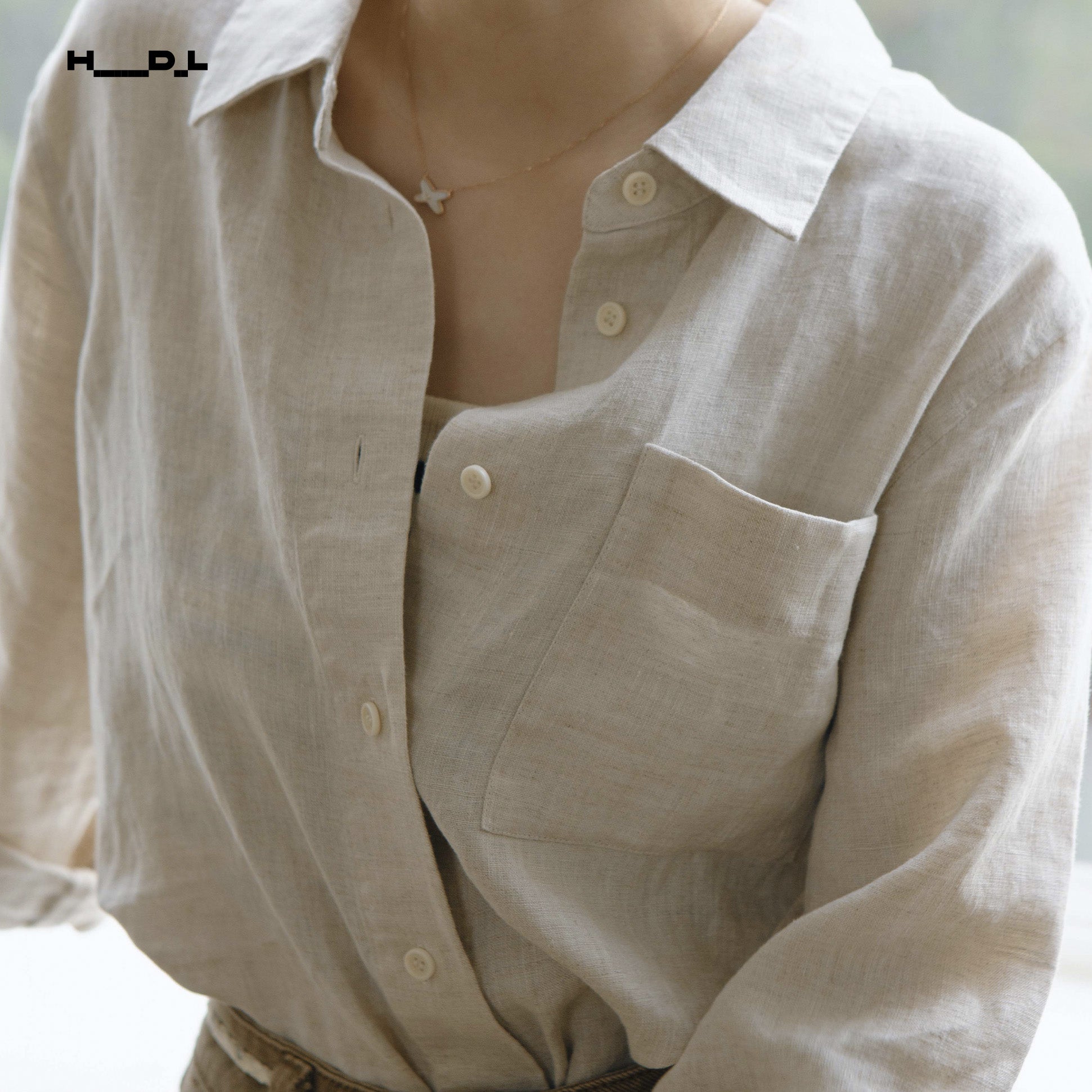 Lapel Collar Cropped Linen Shirt
