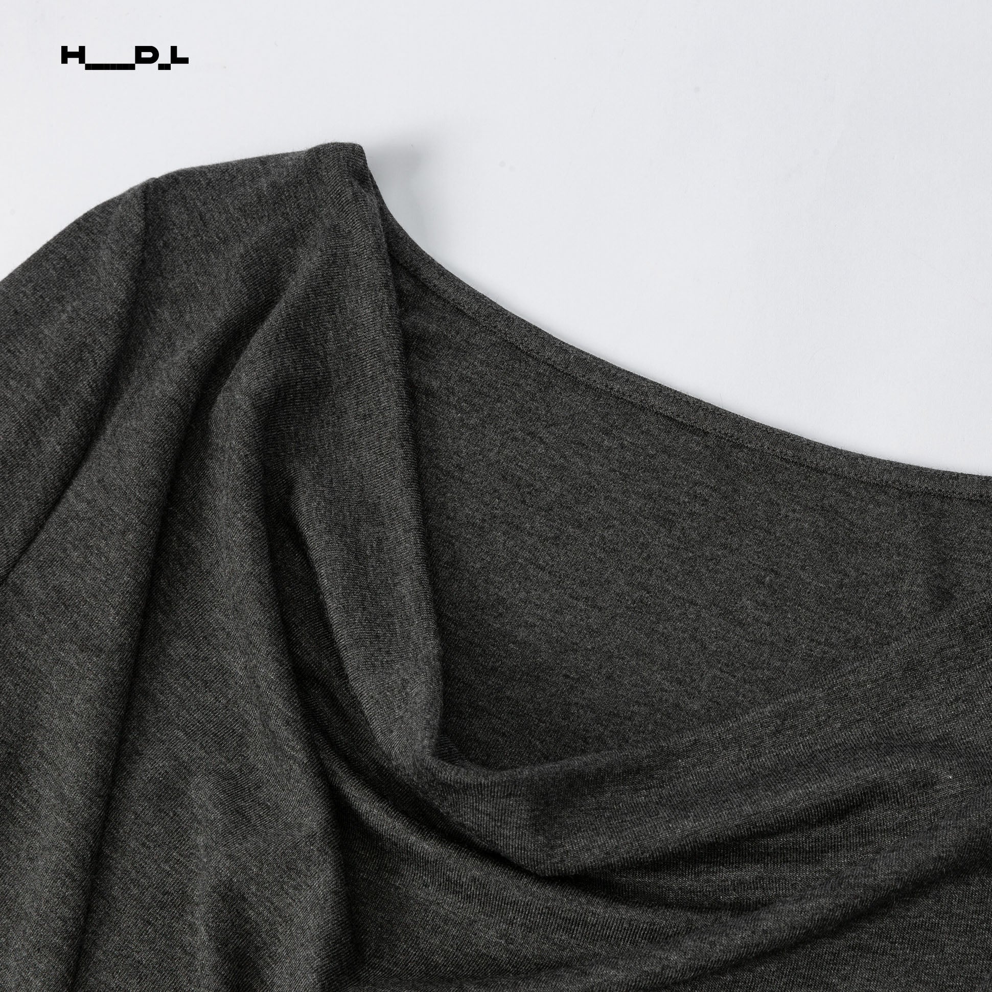 Elastic Draped Neck Waist-Defining T-Shirt