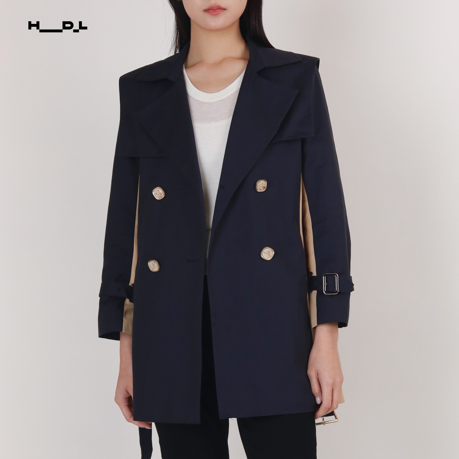 Navy Blue Color-Block Trench Jacket