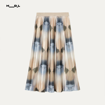 Artistic Print Pleated Midi Skirt
