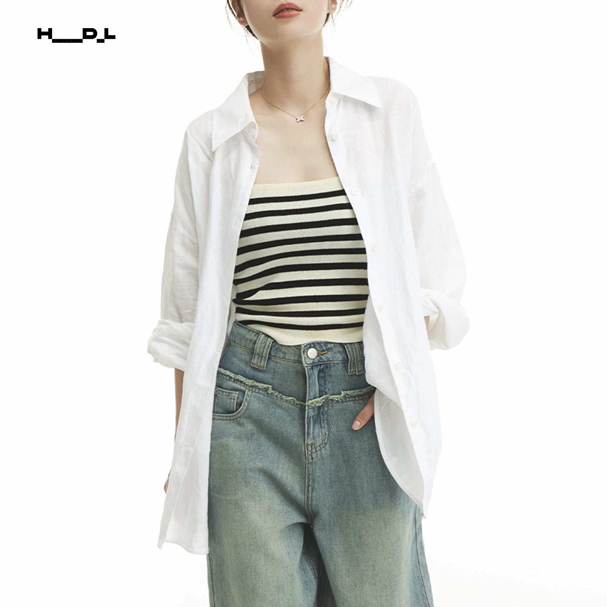 Loose Lapel Collar Linen Shirt