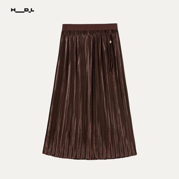 Brown Pleated Midi Skirt