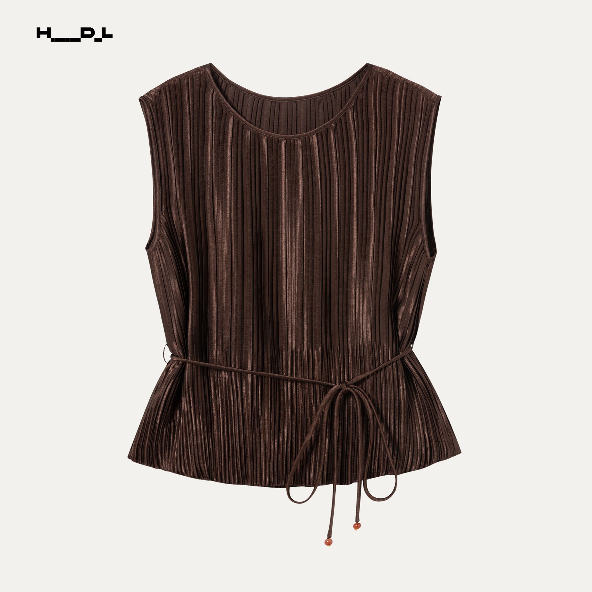 Brown Pleated Sleeveless Tank Blouse