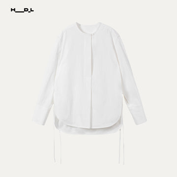 Retro Round Neck Side Slit Shirt