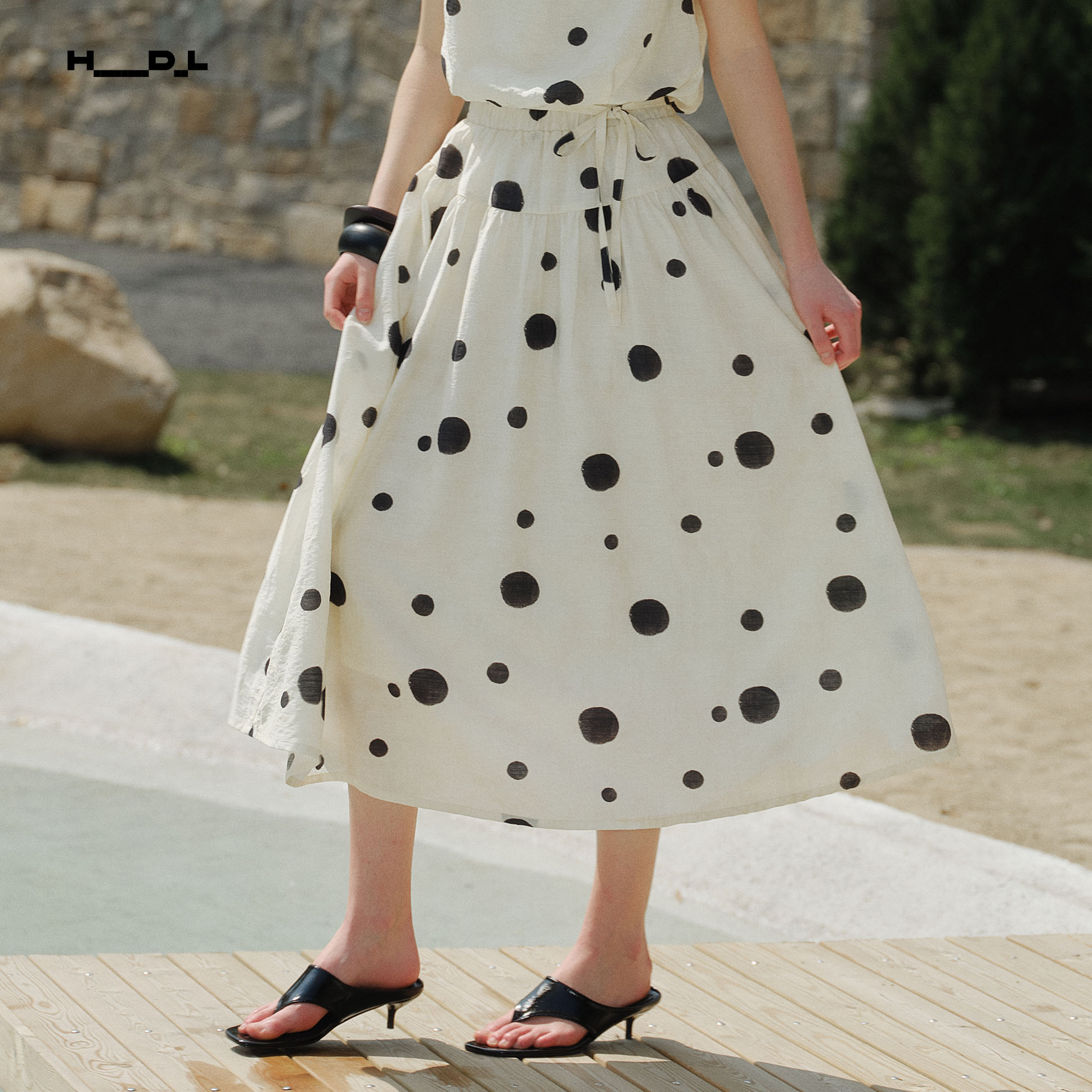 French Artistic Polka Dot Midi Skirt