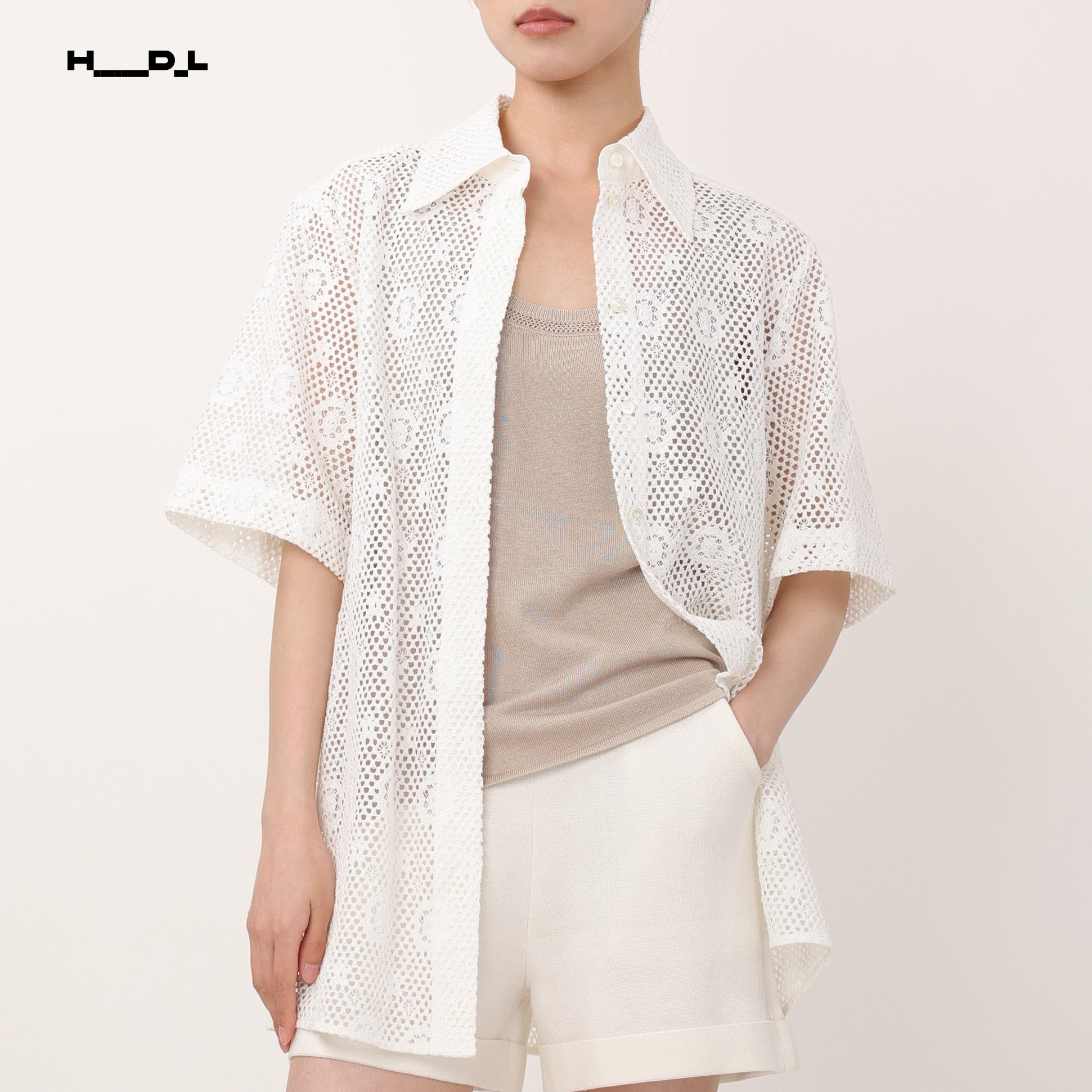 White Vacation Style Lace Shirt