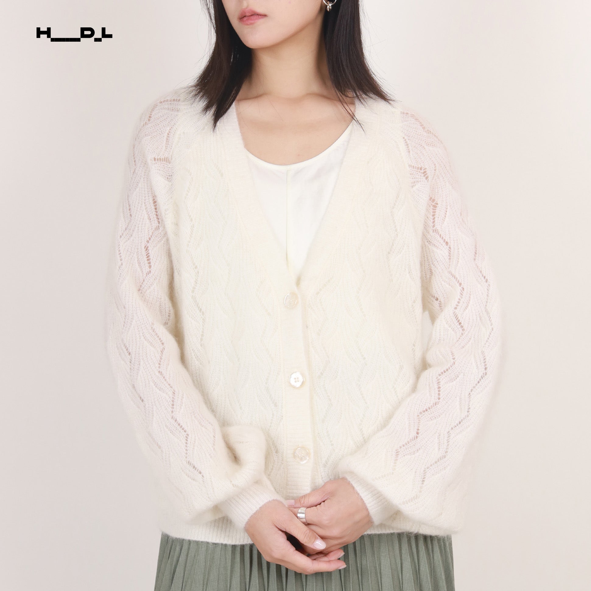 V-Neck Openwork Ribbed Sweater