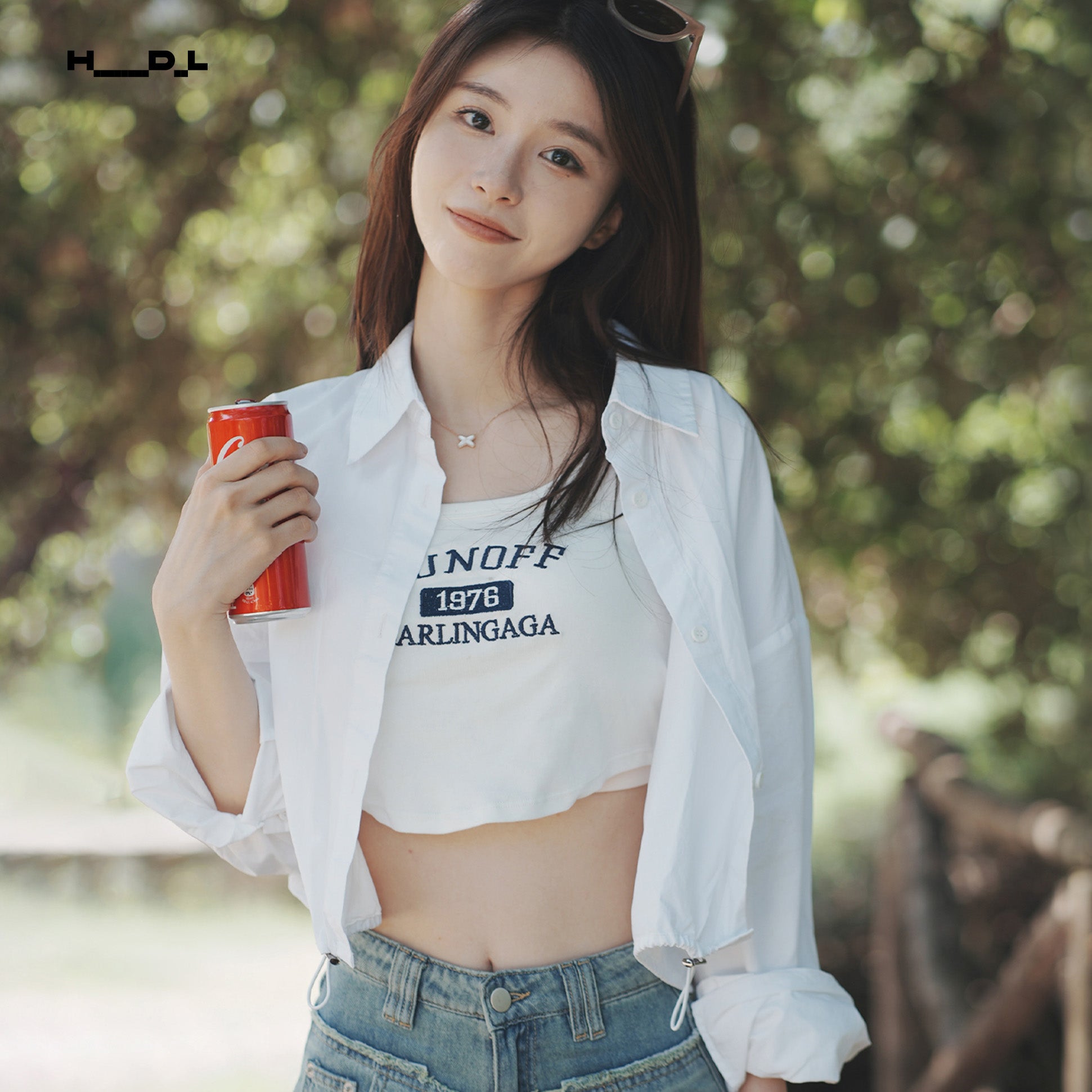 White Hem Drawstring Shirt