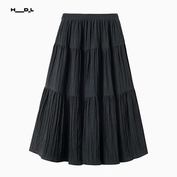 A-Line Wide Hem Elastic Waist Skirt