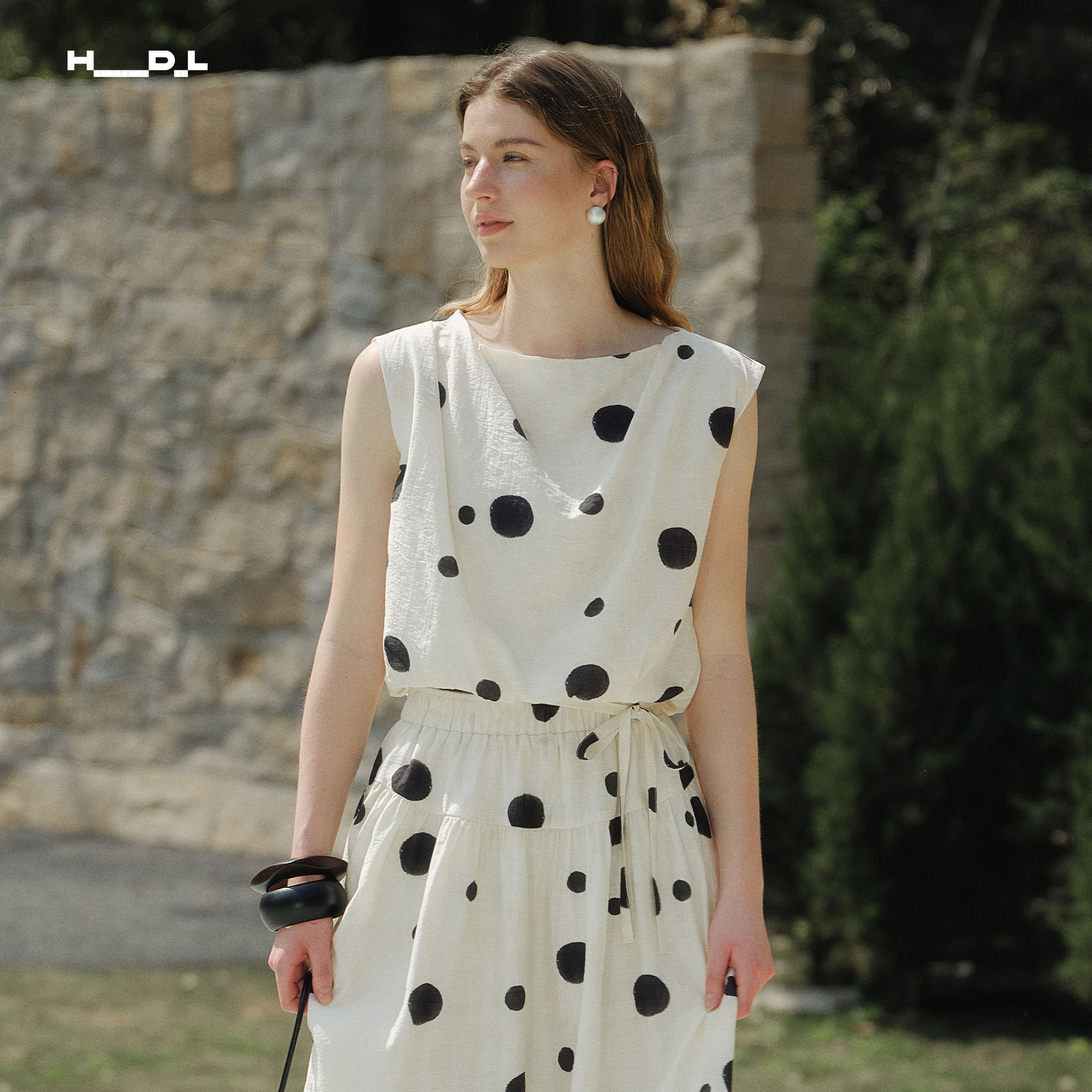 French Artistic Polka Dot Linen-Feel Blouse