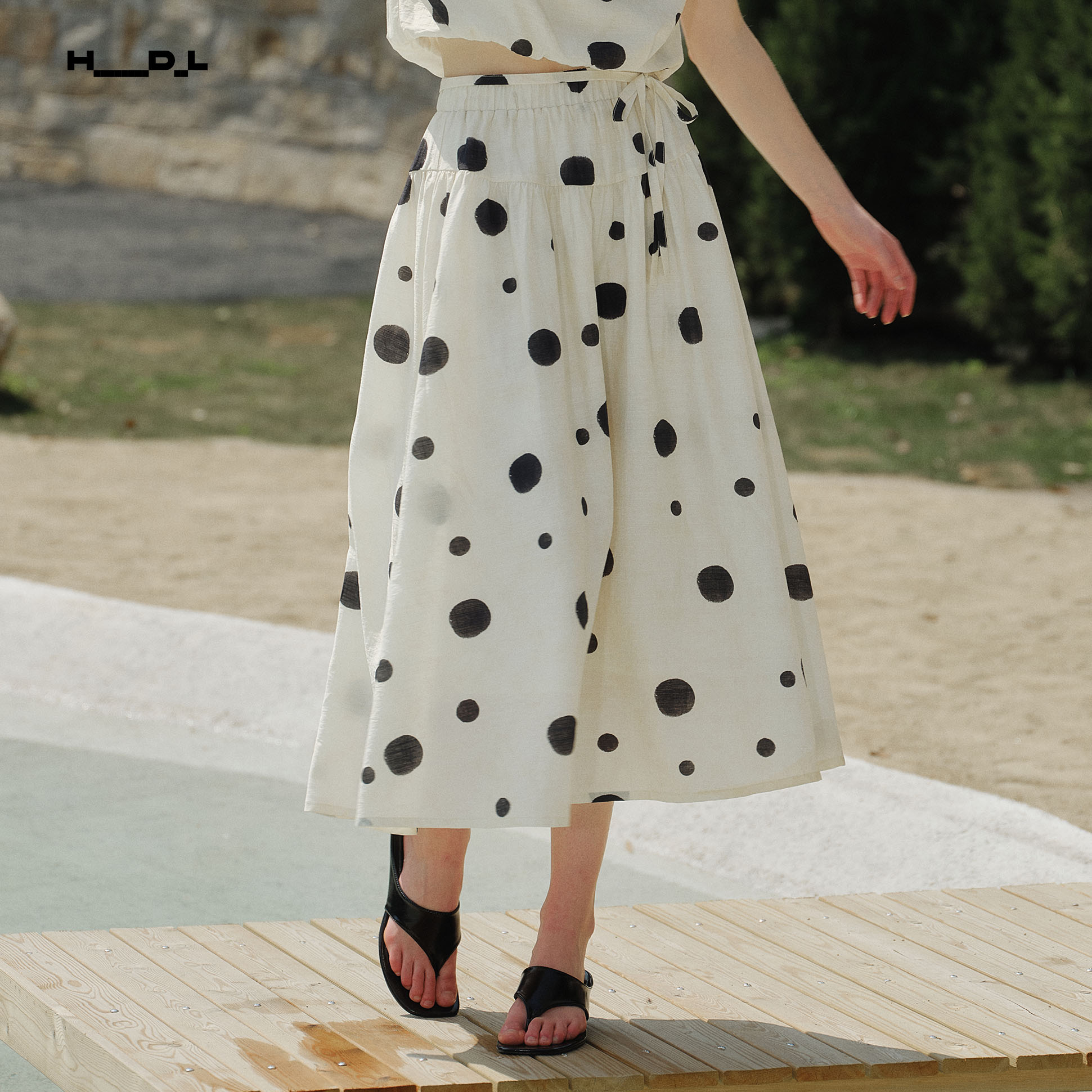 French Artistic Polka Dot Midi Skirt