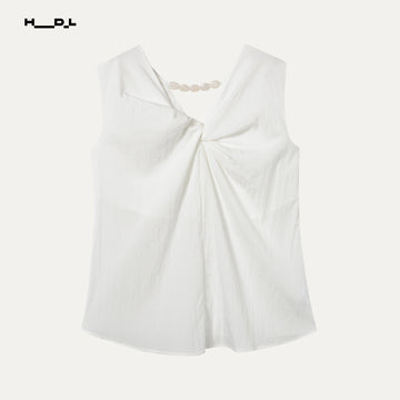 Knot Front Sleeveless Beaded Blouse