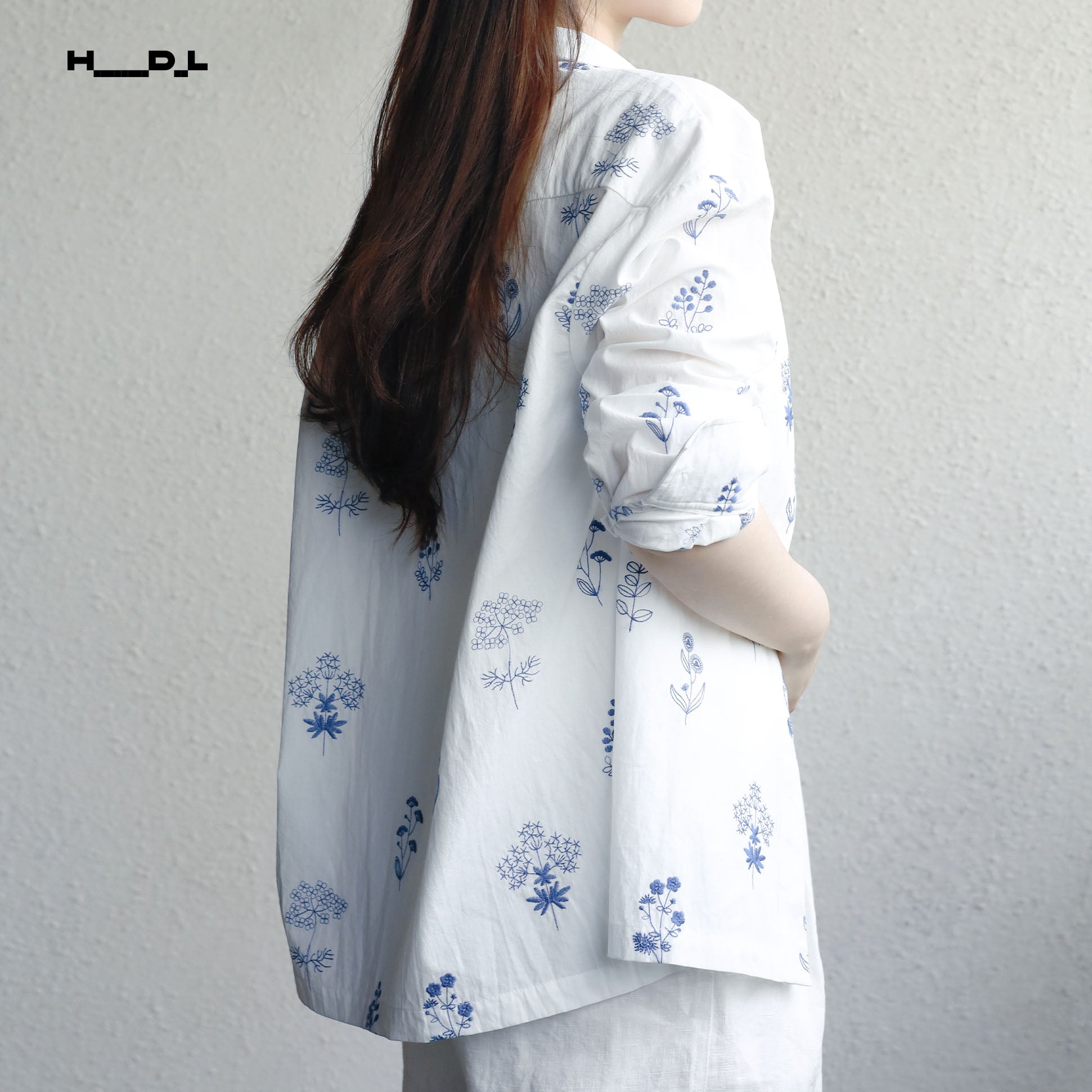 White Base Blue Floral Long Sleeve Shirt