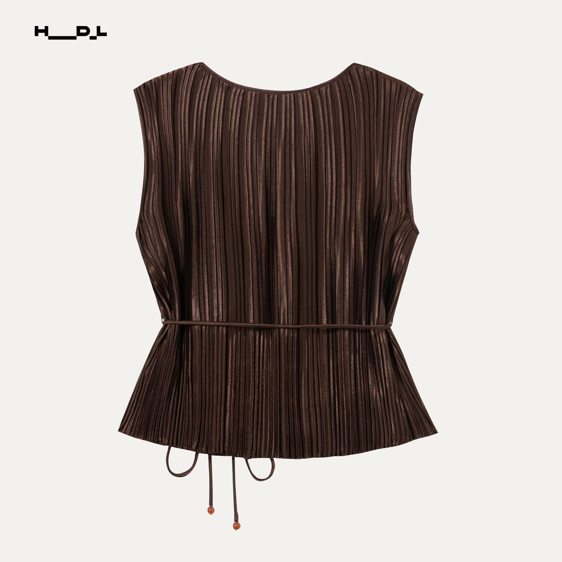 Brown Pleated Sleeveless Tank Blouse
