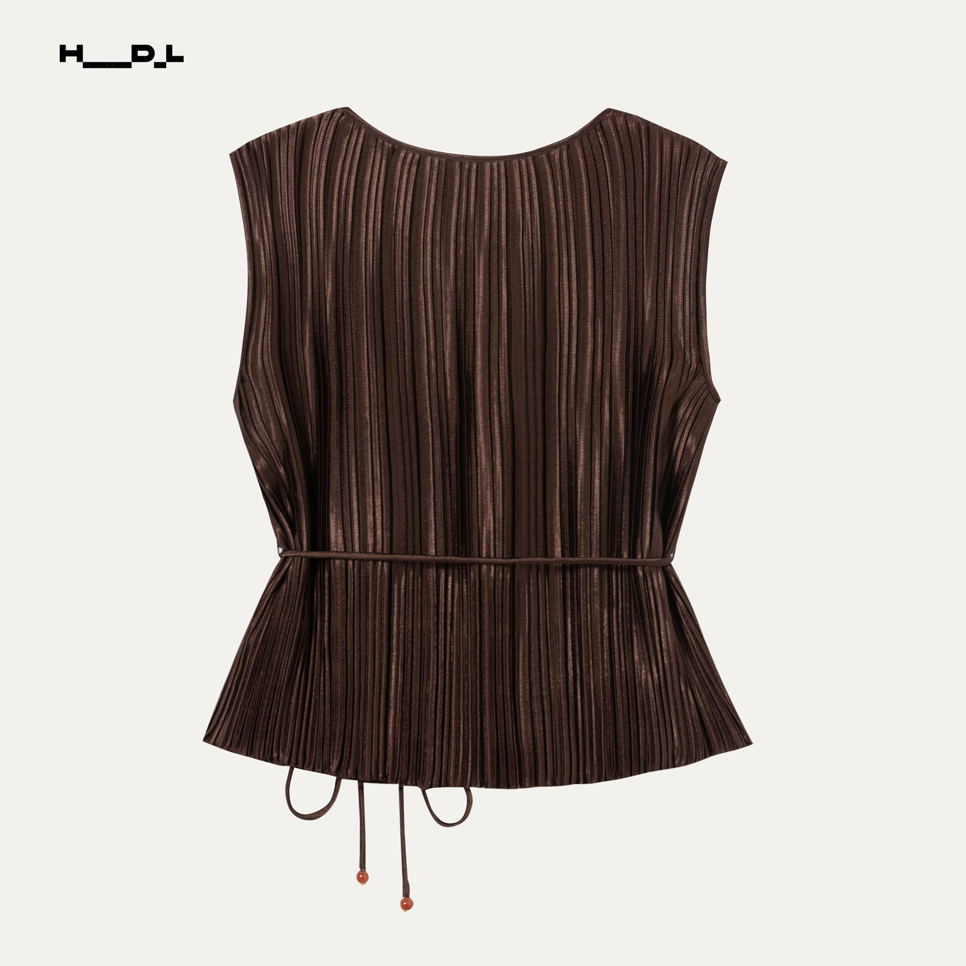 Brown Pleated Sleeveless Tank Blouse