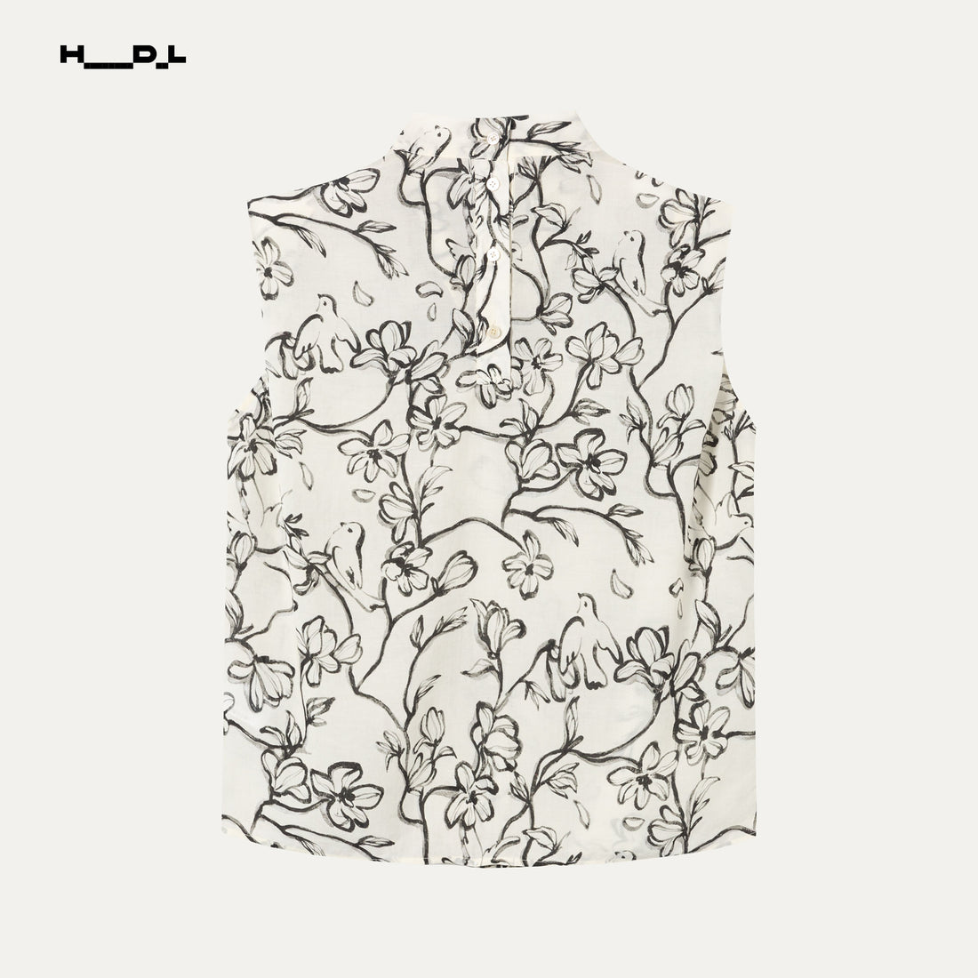 Print Sleeveless Mandarin Collar Shirt