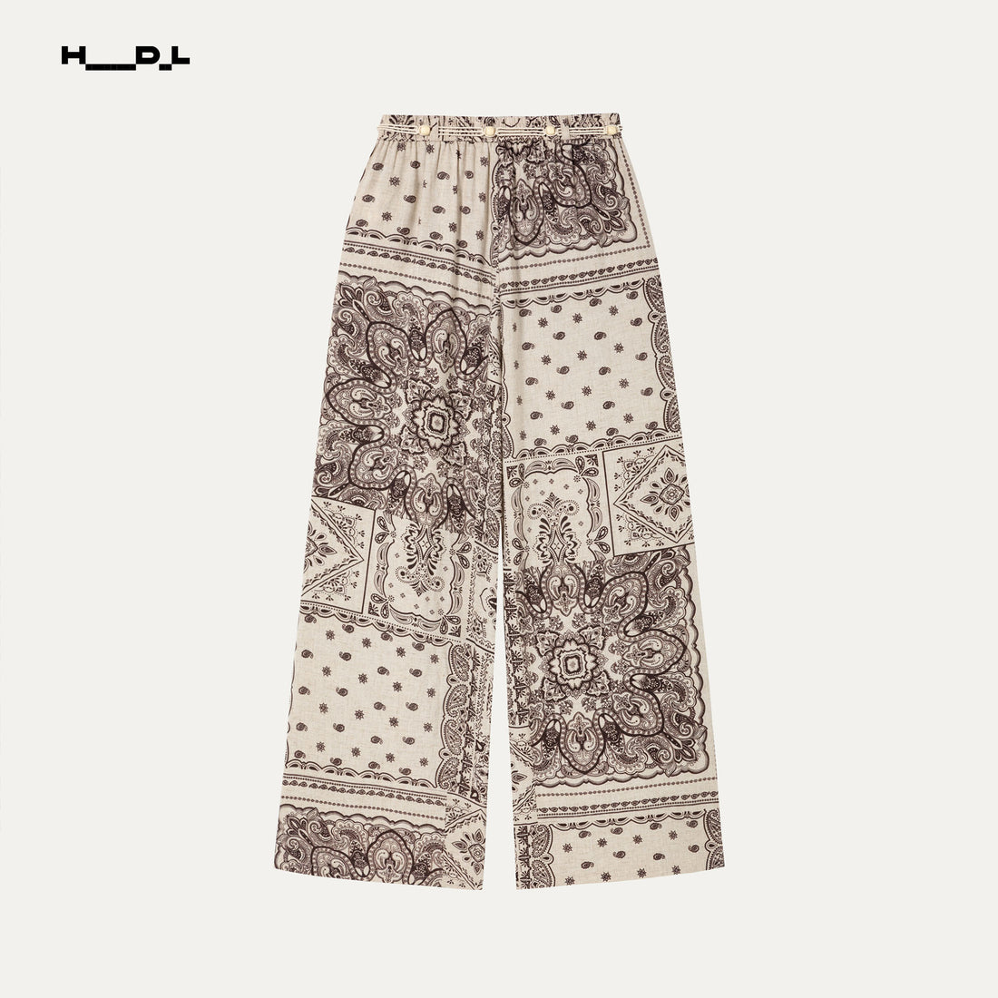 Loose Cotton-Linen Drawstring Print Pants