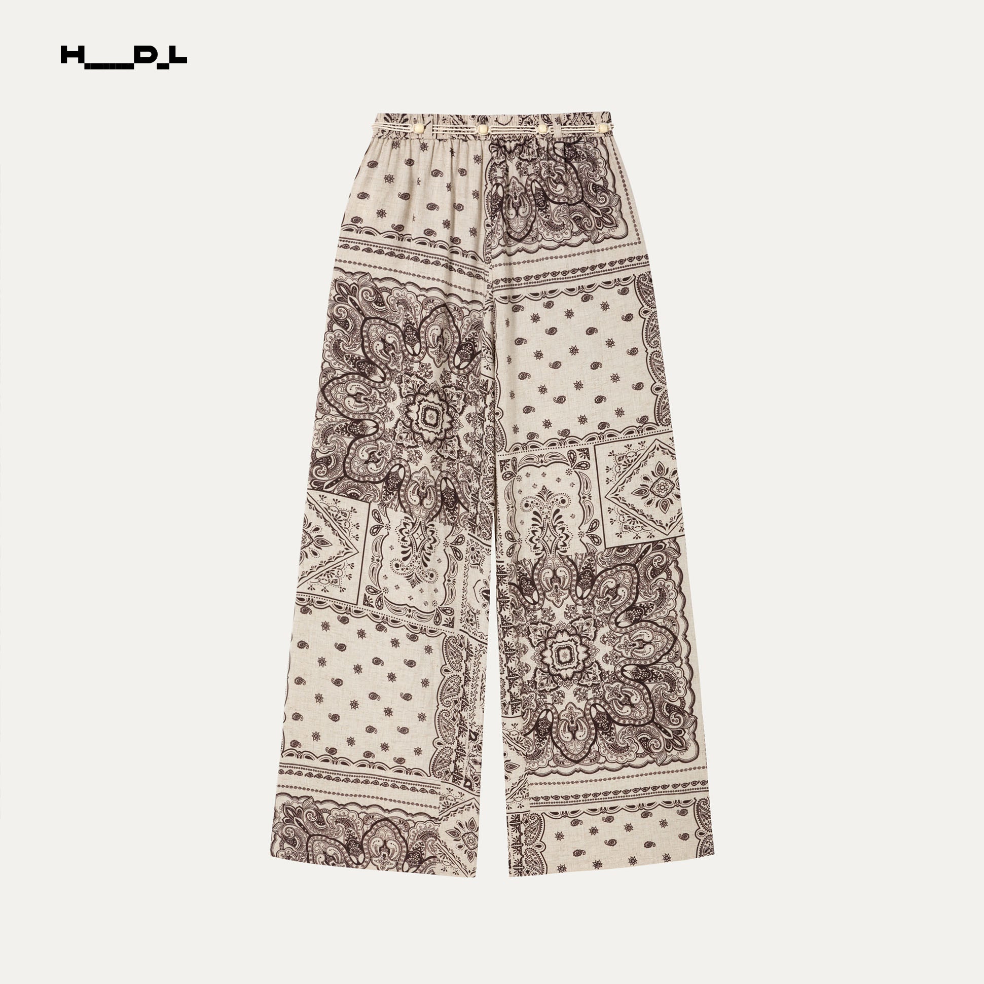 Loose Cotton-Linen Drawstring Print Pants