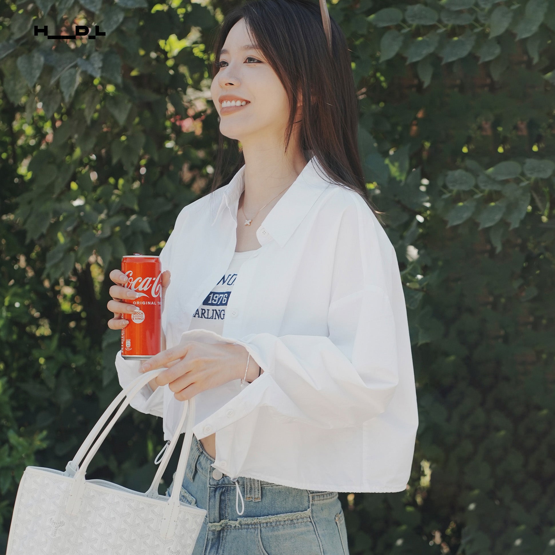 White Hem Drawstring Shirt