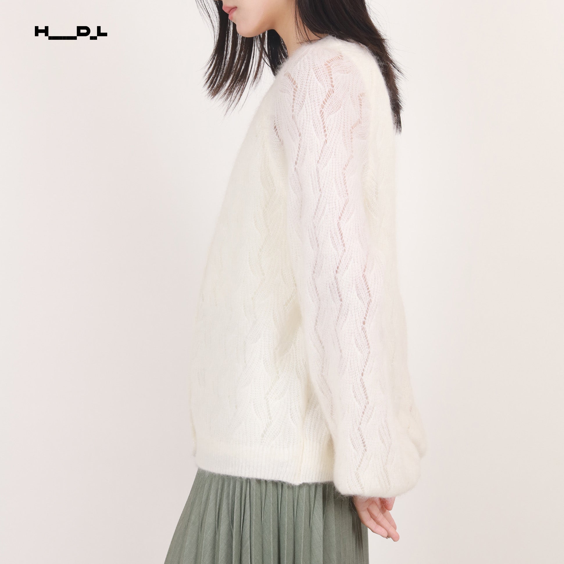 V-Neck Openwork Ribbed Sweater